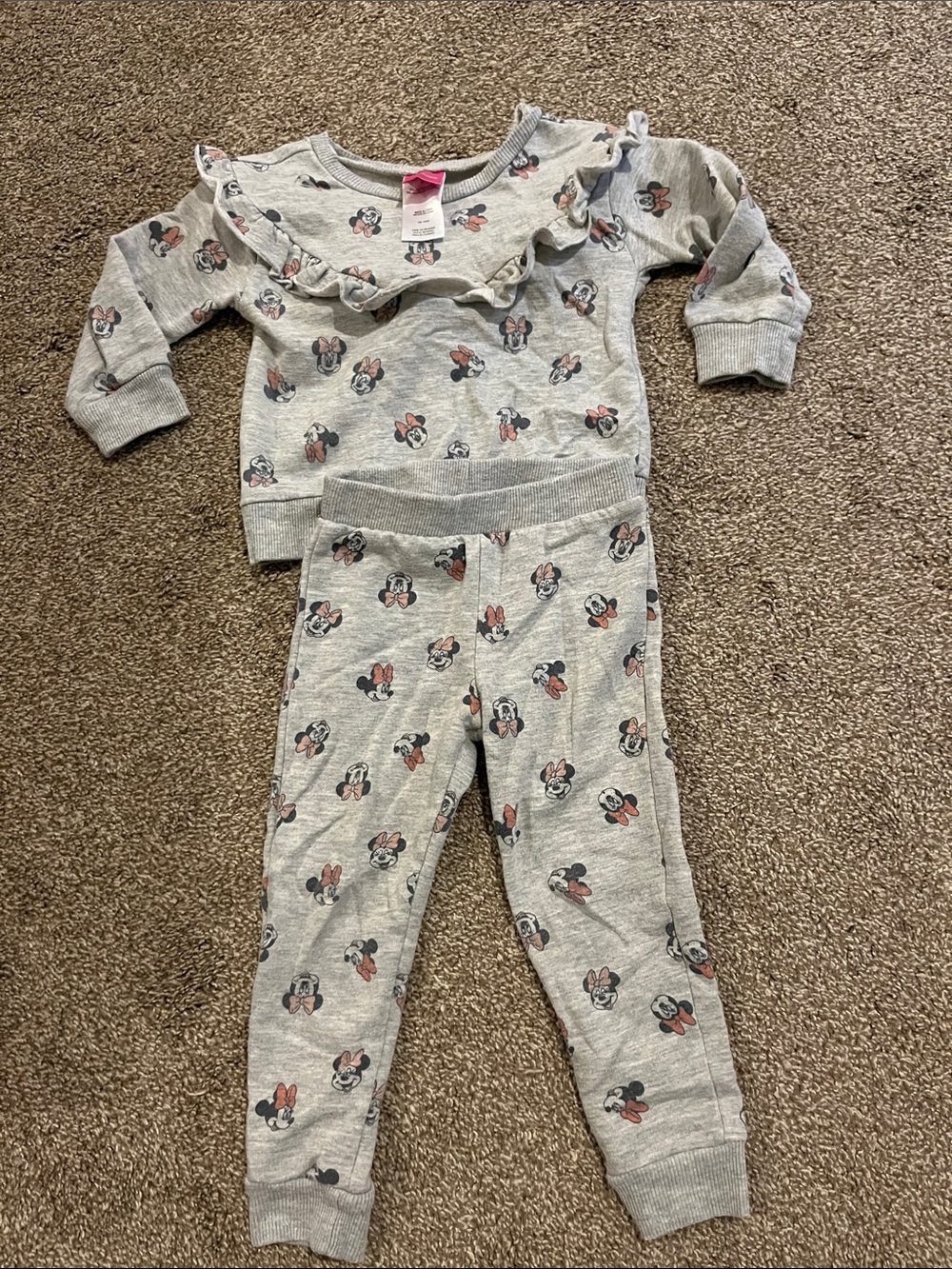 Kids Gray Minnie Mouse Ruffle Pajama Set
